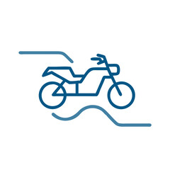 Fototapeta premium Motorcycle with motion lines icon in blue outline transport style