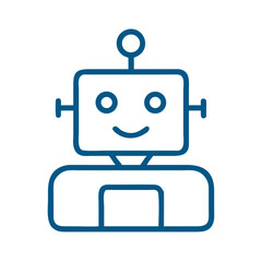 Robot head with antenna icon in blue outline tech style