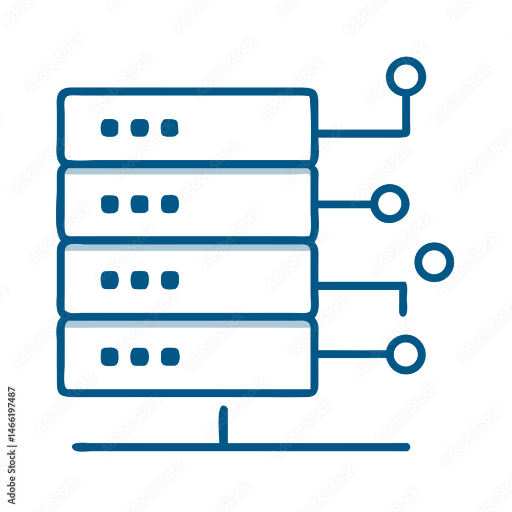 Poster server rack data network icon in blue outline style