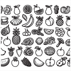 vector collection of clipart icons of various fruits in line style that can be changed