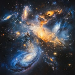 Obraz premium Cosmic nebulae, swirling galaxies, and distant stars