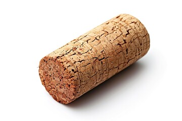 A light brown cylindrical cork shows its textured surface against a white background