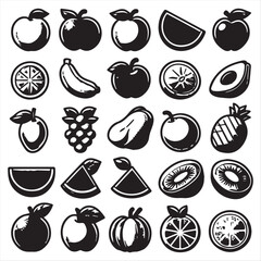 vector collection of clipart icons of various fruits in line style that can be changed