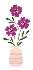 Meadow flowers in vase, isolated vector illustration on white