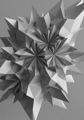 Abstract 3D Low Poly Geometric Shapes, Monochrome