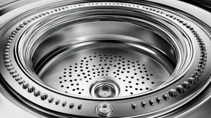 Stainless steel drum interior, circular design.  Complexly engineered, high-quality components
