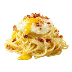 Delicious Spaghetti Carbonara with Fried Egg and Crispy Bacon