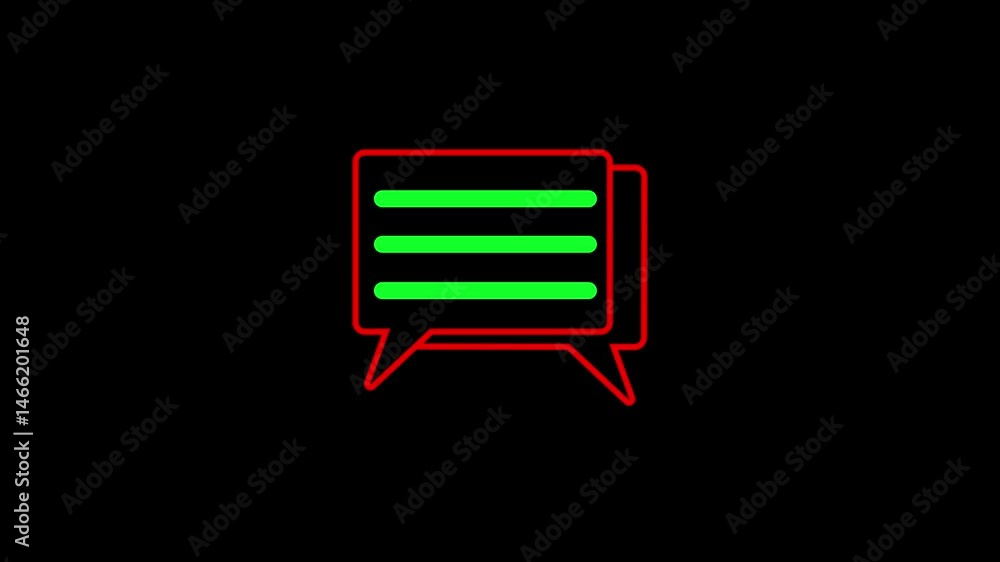 Poster message icon animation. glowing looping icon text bubble neon effect, speech bubble in glowing neon 