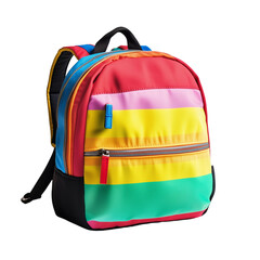 A set of vibrant school backpacks designed for kids in cheerful tones and simple design, isolated on a transparent background