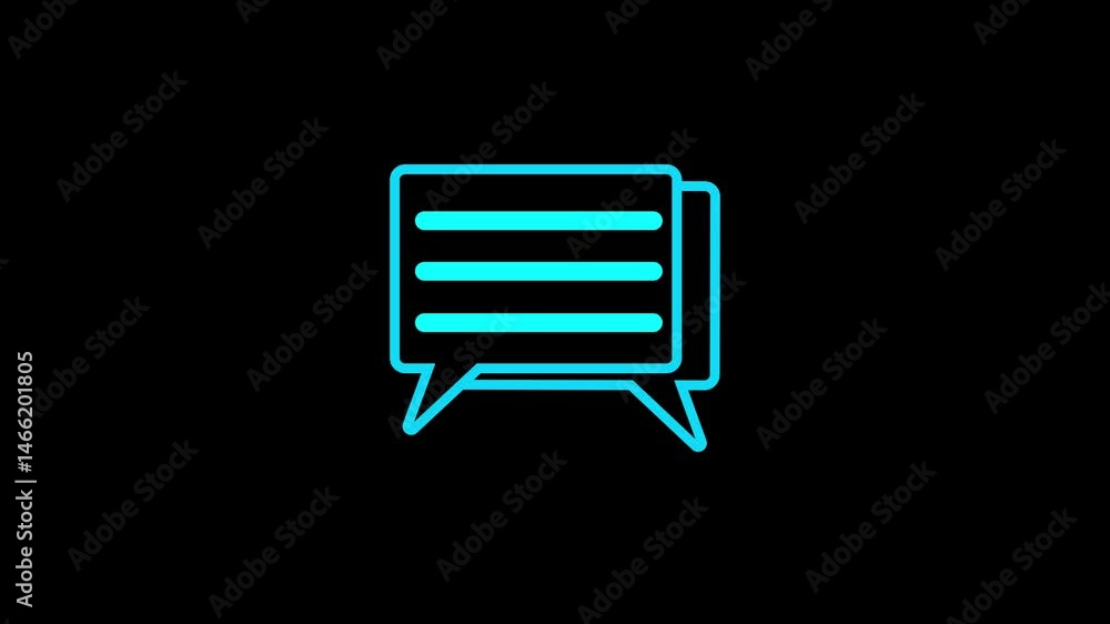 Poster message icon animation. glowing looping icon text bubble neon effect, speech bubble in glowing neon 