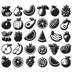 vector collection of clipart icons of various fruits in line style that can be changed