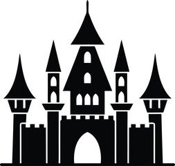 Ethereal castle vector silhouette - glowing towers outline, EPS JPEG PNG