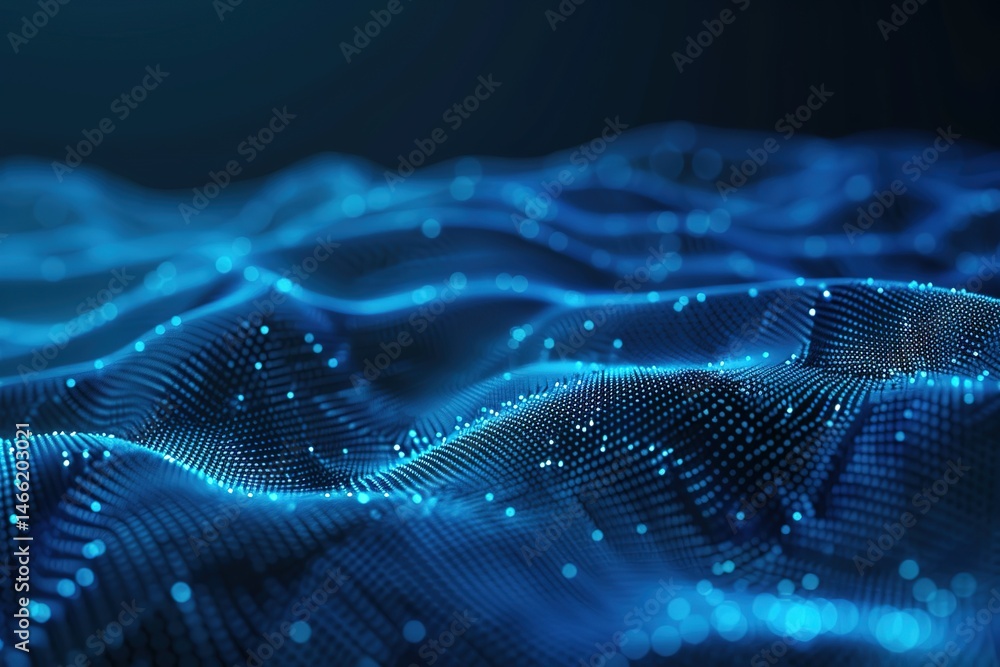 Poster abstract digital wave pattern with glowing dots representing technology and connection