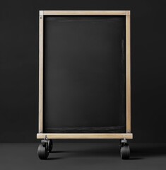 Obraz premium Minimalist Blackboard on Wheels: A simple blackboard on wheels, offering a clean canvas for conveying messages. The dark surface contrasts with the wooden frame, symbolizing communication. 