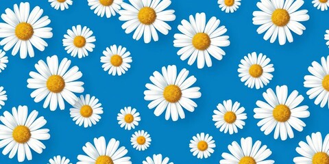 Simple flat white daisy seamless pattern on a blue background , fresh, background