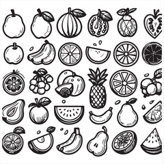 vector collection of clipart icons of various fruits in line style that can be changed