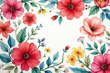 Intricate watercolor floral pattern, vibrant hues, bright, garden, nature