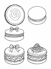 Macarons line art modern simple vector food sketch.eps