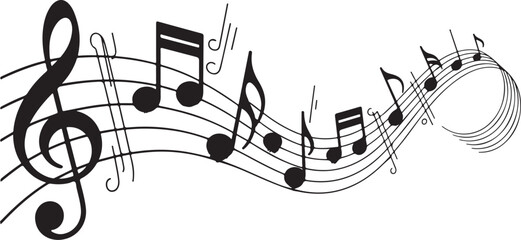 Music notes wave isolated, group musical notes background