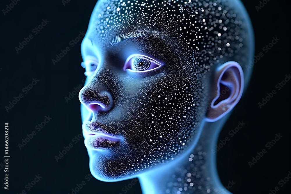 Aufkleber futuristic digital portrait abstract studio 3d render dark background close-up ai concept