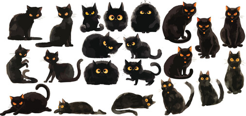 halloween black cat watercolor clipart