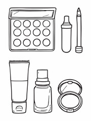 Makeup products line art clean fresh beauty aesthetic.eps