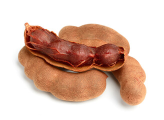 fresh tamarind fruits isolated on the white background