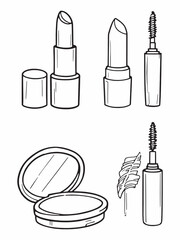 Makeup products line art for modern beauty trends.eps