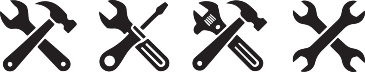 Tool icon set.Hammer turnscrew tools icon.Instrument collection. Vector illustration