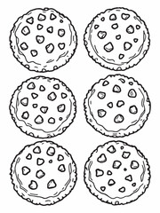Matcha cookies with white chocolate chips line art illustration.eps