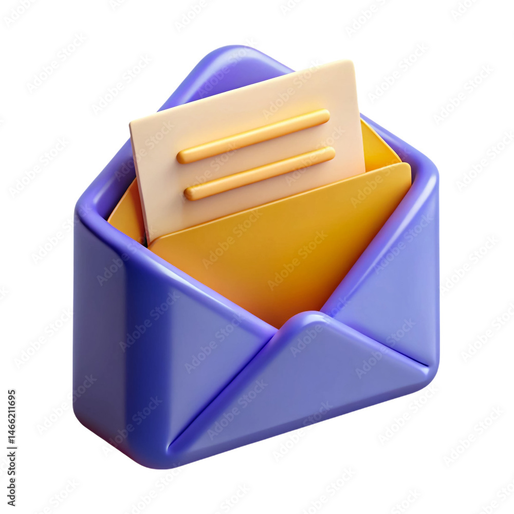 Poster vibrant 3d email icon message notification open envelope digital correspondence new message on trans