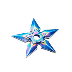 Obraz premium Iridescent Blue Metal Shuriken A Stunning Image of a Ninja Star on Transparent background