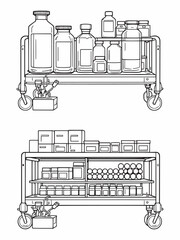 Medications cart line art simple and clean design.eps