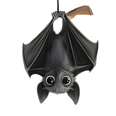 Cartoon Bat Hanging Upside Down from String Isolated on Transparent Background