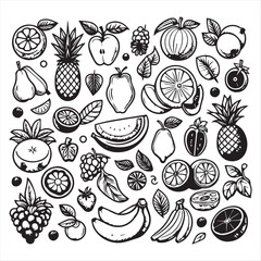 vector collection of clipart icons of various fruits in line style that can be changed