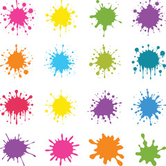 Black Ink Splashes Splotches, Splash and ink splatter cartoon set. Stain and paint splat shapes, liquid drop icon, and flat splatter.