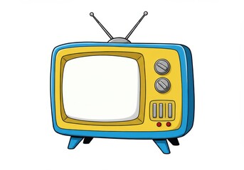 Cartoon television set with yellow and blue color isolated on white background