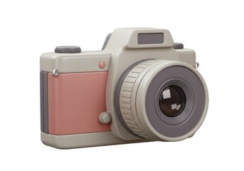 Rendering of a cute camera with pink and gray accents isolated on white background