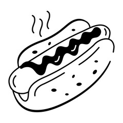 An icon of a hot dog designed in doodle style
