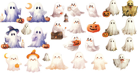 halloween friendly ghost watercolor clipart