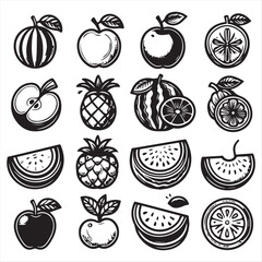 vector collection of clipart icons of various fruits in line style that can be changed
