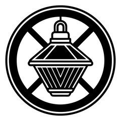 Vintage Lantern Vector , Bold Black and White Hanging Lantern Inside Circular Frame Illustration