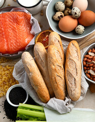 Allergy food concept. Assorted allergic products