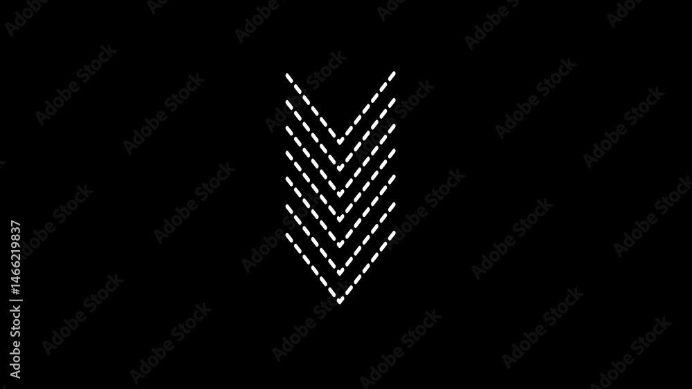 Poster bright white color arrows pointing to the down. 3d rendering of arrow on a black background. flashin