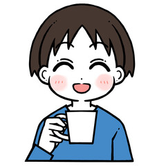 コップを持つ笑顔の男の子のイラスト