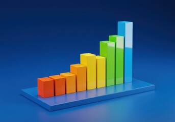 Colorful bar graph ascending on blue platform visualization data
