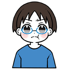 ほっぺを膨らませて怒る眼鏡の男の子のイラスト