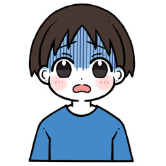困り顔の青い顔の男の子のイラスト