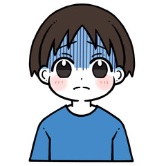青い顔の男の子のイラスト
