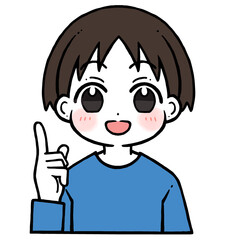 人差し指を立てる笑い顔の男の子のイラスト